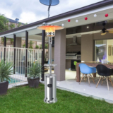 48,000BTU 87″ Propane Patio Heater with Table and Wheels – Gray