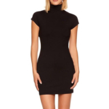 Susana Monaco Mock Neck Open Back Mini Dress – Black.