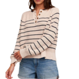 Velvet Kierra Henley Top – Ecru/Navy.